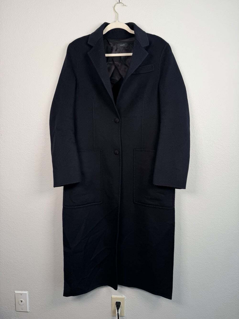 Joseph Double Wool Silk Marvil Long Button Coat Black Size 42 Luxury $985 Retail